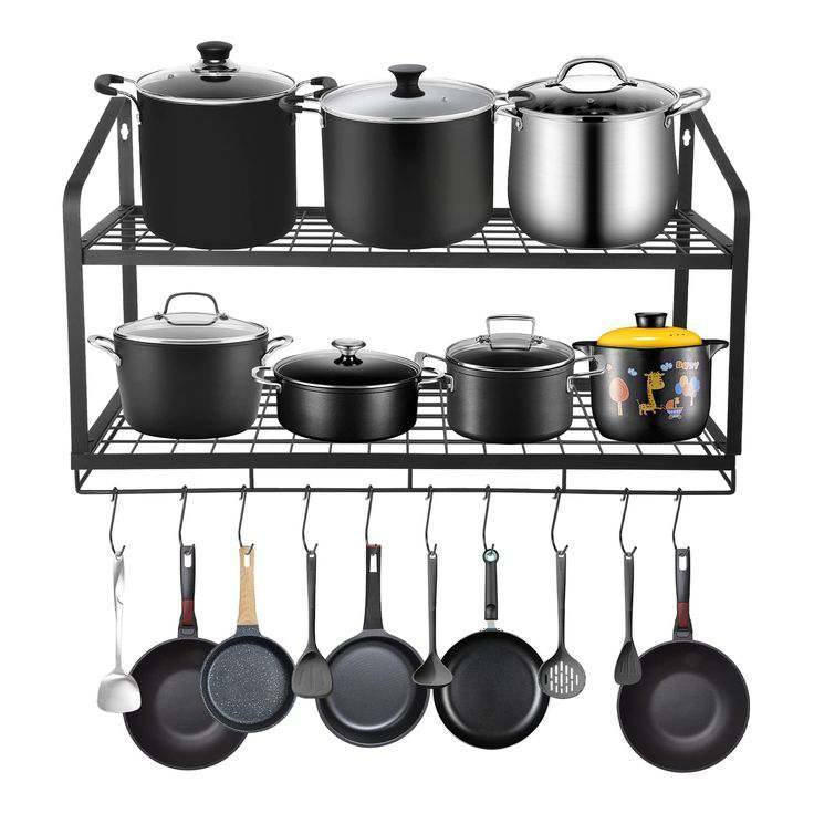 Wall mounted double layer pot rack with spoon holder