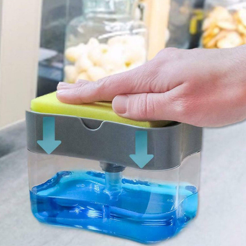 2-in-1 Pumping Type Soap Dispenser With Sponge Holder Brush